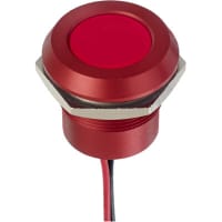 APEM Components LED Indicator Sealed 22mm Metal Chamfer Anod Red Fixed Red 24VDC Epoxy Wires