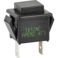 APEM Components Switch, P/B, SPST-NC, ON-MOM, Square Actuator, Black, Copper/Silver, 3A, 12VDC, QC