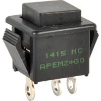 APEM Components Switch, P/B, SPST-Changeover, ON-MOM, Sq Actuator, Black, Copper/Silver, 3A, 12VDC, Sldr