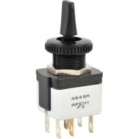 APEM Components Switch, Toggle, DPDT, ON-OFF-ON, Flatted Act, Non-Illum, Silver, , 6A, 125VAC, Solder/QC