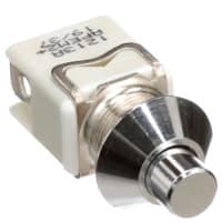 APEM Components Switch, P/B, SPST-NO, OFF-MOM, Round Metal Plunger, 8A, 125VAC, Silver, Solder/QC