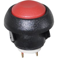 APEM Components Switch, P/B, SPST-NO, OFF-MOM, Non-Illum, Round, Red Actuator, 0.4A, 32VAC, 13mm, Solder