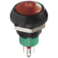 APEM Components Switch, P/B, Sealed, SPST-NO, OFF-MOM, Rnd, Red Act, Super Red LED, 0.5A, 48VAC/DC, Solder