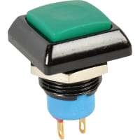 APEM Components Switch, P/B, Sealed, SPST-NO, OFF-MOM, Non-Illum, Sq, Grn Actuator, 0.5A, 48VAC/DC, Solder