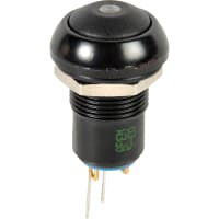 APEM Components Switch, P/B, Sealed, SPST, OFF-ON, Rnd, Curved Blk Act, Super Red LED, 2A, 125VAC, Solder