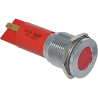 APEM Components LED Indicator Sealed 16mm Metal Flush Bright Chrome Fixed Red 12VAC/DC Solder