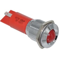 APEM Components LED Indicator Sealed 16mm Metal Prominent Bright Chrome Fixed Red 12VDC Solder