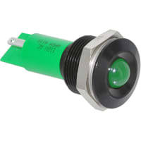 APEM Components LED Indicator Sealed 19mm Metal Prominent Black Chrome Fixed Green 110VAC Solder