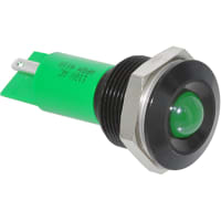 APEM Components LED Indicator Sealed 19mm Metal Prominent Black Chrome Fixed Green 24VDC Solder