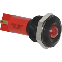 APEM Components LED Indicator Sealed 19mm Metal Prominent Black Chrome Fixed Red 12VDC Solder