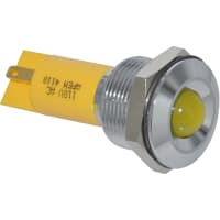 APEM Components LED Indicator Sealed 19mm Metal Prominent Bright Chrome Fixed Yllw 12VDC Solder