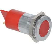 APEM Components LED Indicator Sealed 22mm Metal Flush Bright Chrome Fixed Red 12VDC Solder