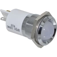 APEM Components LED Indicator Sealed 22mm Metal Prominent Bright Chrome Fixed Wht 110VAC Solder