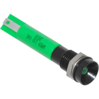 APEM Components LED Indicator Sealed 8mm Recessed Black Chrome Fixed Green 12VDC Solder