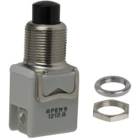 APEM Components Switch, P/B, SPST-NO, ON-MOM, Round Black Plunger, 8A, 125VAC, Silver, QC