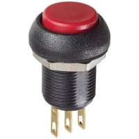 APEM Components Switch, P/B, SPDT, Round, Flat Red Actuator, Standard Black Bezel, 3A 28VDC, 12mm, QC