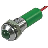 APEM Components LED Indicator Sealed 8mm Prominent Bright Chrome Green 2VDC Short Body Wire