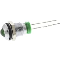 APEM Components Indicator Pmnt, 8mm Mount Size, Green LED, Lead Pins Term, 5 mm Lamp Size, 2Vdc