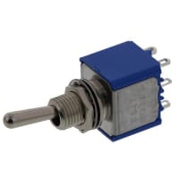 APEM Components Switch; Toggle;DPDT;ON-NONE-MOM;Bat Actuator;Non Illum;6A;125VAC;Solder Lug