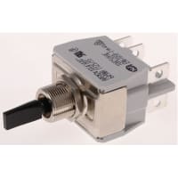 APEM Components Switch, Toggle, DPDT, ON-OFF-ON, Non-Illuminated, Flatted Actuator, 10A, 125VAC, QC