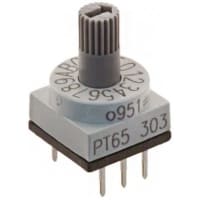 APEM Components Switch, Rotary, DIP HeX, 16 Pos, Raised W/Shaft Actuator, Gold, 150mA, 24VDC, PC Pin