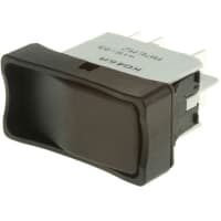 APEM Components Switch;Rocker;Sealed;DPDT;ON-ON;Black Actuator;15A(DC);12VDC;Solder