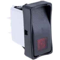 APEM Components IP65 Illuminated Black DPST Rocker, On-Off, 15 A@250 Vac +85C -40C 21.08mm 36.8mm