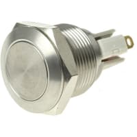 APEM Components Switch, P/B, Vandal Resistant, Sealed, SPDT, ON-MOM, Round, Flat, 5A, 125VAC, 19mm, Solder