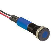 APEM Components Flush Indicator Pmnt, 6mm Mount Size, Blue LED, LeadWires Term, 3 mm Lamp Size, 24Vdc