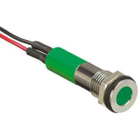 APEM Components Flush Indicator Pmnt, 8mm Mount Size, Green LED, LeadWires Term, 5 mm Lamp Size, 2Vdc