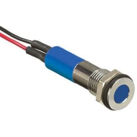 APEM Components Flush Indicator Pmnt, 8mm Mount Size, Blue LED, LeadWires Term, 5 mm Lamp Size, 12Vdc