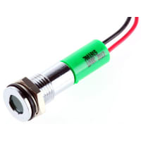 APEM Components Flushindicator Pmnt, 8mm Mount Size, Green LED, LeadWires Term, 5 mm Lamp Size, 12Vdc