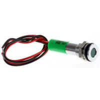 APEM Components Flushindicator Pmnt, 8mm Mount Size, Green LED, LeadWires Term, 5 mm Lamp Size, 24Vdc