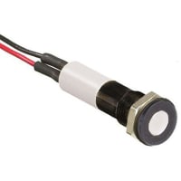 APEM Components 8mm flush black chr LED wires, wht 220Vac