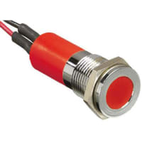 APEM Components Flushindicator Pmnt, 14mm Mount Size, Red LED, LeadWires Term, 10 mm Lamp Size, 24Vdc