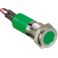 APEM Components 14mm flush chrome LED wires, green 24Vdc