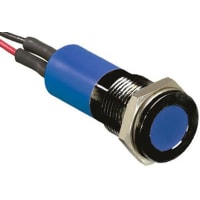 APEM Components 14mm flush black chr LED wires, blu 12Vdc