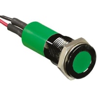 APEM Components 14mm flush blackchr LED wires, grn 220Vac