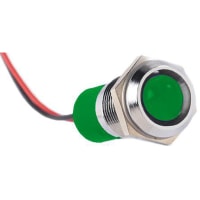 APEM Components 14mm prominent chrome LED wires, grn 12V