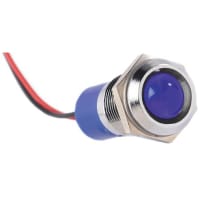 APEM Components Indicator LED wires Pmnt, 14mm Mount Size, Blue LED, LeadWires Term, 10 mm Lamp Size