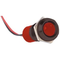 APEM Components Indicator LED wires Pmnt, 14mm Mount Size, Red LED, LeadWires Term, 10 mm Lamp Size