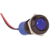 APEM Components Indicator LED wires Pmnt, 14mm Mount Size, Blue LED, LeadWires Term, 10 mm Lamp Size