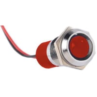 APEM Components Indicator LED wires Pmnt, 14mm Mount Size, Red LED, LeadWires Term, 10 mm Lamp Size