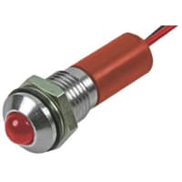 APEM Components LED Indicator, Sealed, 6mm Prominent, Chrome, Fixed, Red, 2VDC, Short Body Wires