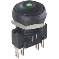 APEM Components Push Button Switch, IP67, DPST-NO/NC, Pmnt, Momentary, Illuminated Green LED, 