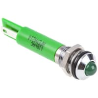 APEM Components Indicator Pmnt, 8mm Mount Size, Green LED, Solder Lug Term, 8.5 mm Lamp Size, 110 Vac