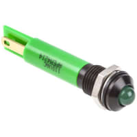 APEM Components Indicator Pmnt, 8mm Mount Size, Green LED, Solder Lug Term, 8.5 mm Lamp Size, 220 Vac