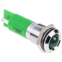 APEM Components Indicator Pmnt, 14mm Mount Size, Green LED, Faston, Solder Lug Term, 10 mm Lamp Size