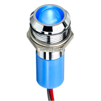 APEM Components LED Indicator Sealed 14mm Prominent Bright Chrome Fixed Hyper Blue 2VDC Solder