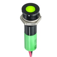 APEM Components LED Indicator Sealed 8mm Flush Black Chrome Hyper Bright Green 24VDC Solder